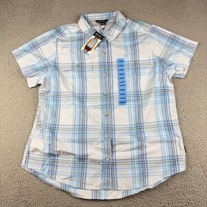 Eddie Bauer Shirt Womens L Blue Short Sleeve Moisture Wicking Adventure UPF 50